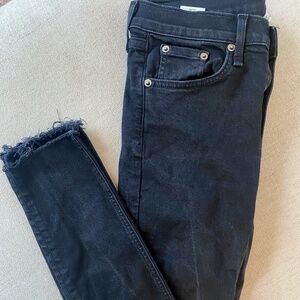 Rag & Bone Ankle Skinny Jeans In Black With Raw Hem Size: 28